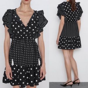ZARA Contrasting Polka Dot Dress!!! Black&white